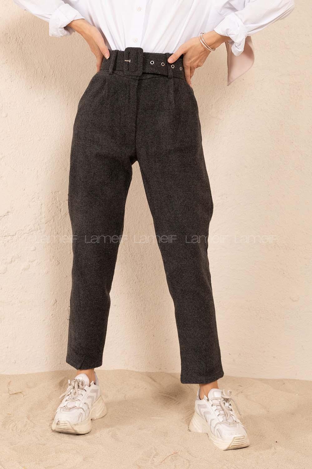 Modalamelif Kaplama Kemerli Kaşe Pantolon Antrasit