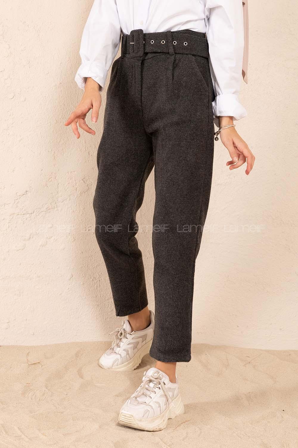 Modalamelif Kaplama Kemerli Kaşe Pantolon Antrasit