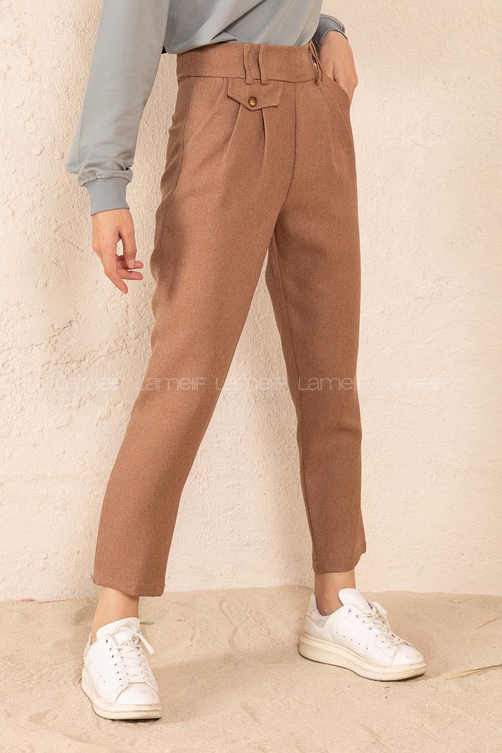 Modalamelif Önü Pileli Kapak Cepli Pantolon Hardal Sarısı