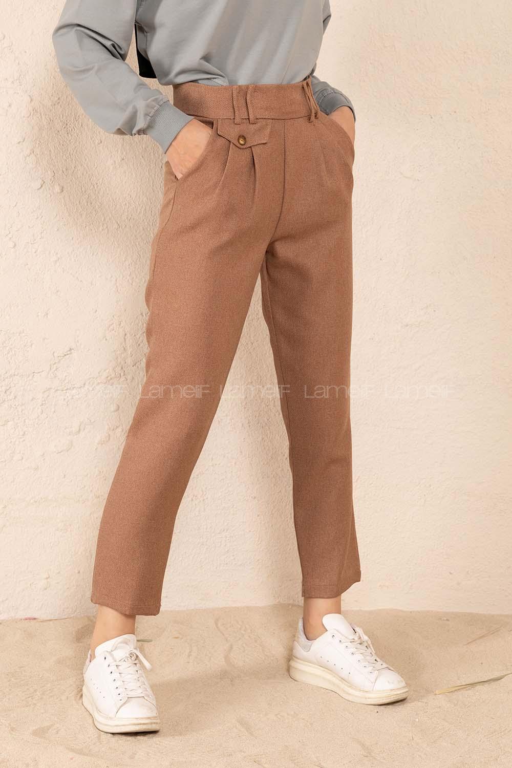 Modalamelif Önü Pileli Kapak Cepli Pantolon Hardal Sarısı