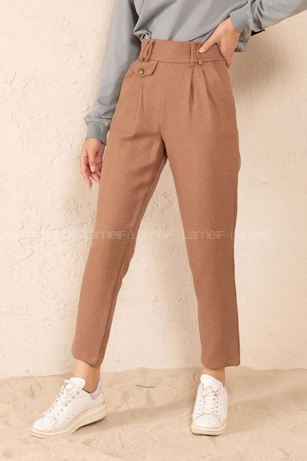 Modalamelif Önü Pileli Kapak Cepli Pantolon Hardal Sarısı