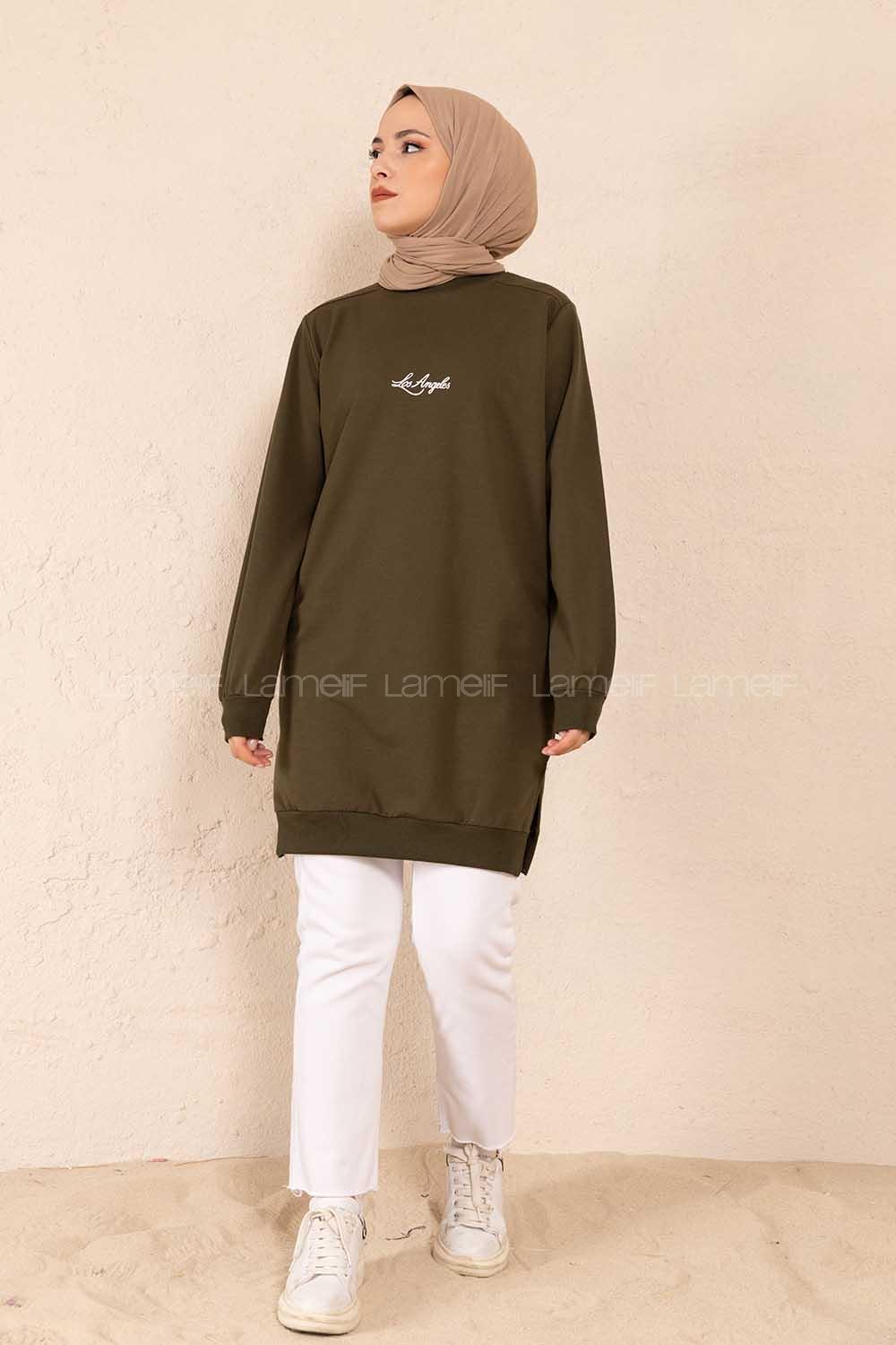 Modalamelif Los Angeles Baskılı Tunik Haki
