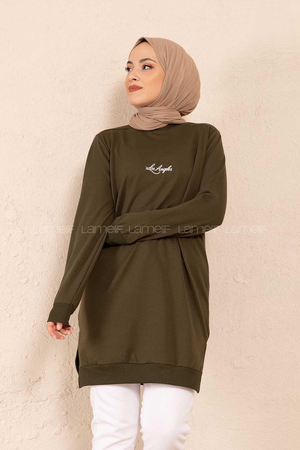 Modalamelif Los Angeles Baskılı Tunik Haki