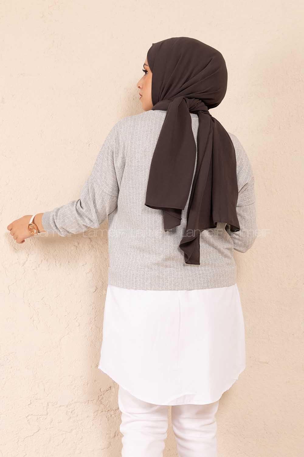 Modalamelif Etek Garnili Çizgili Tunik Gri