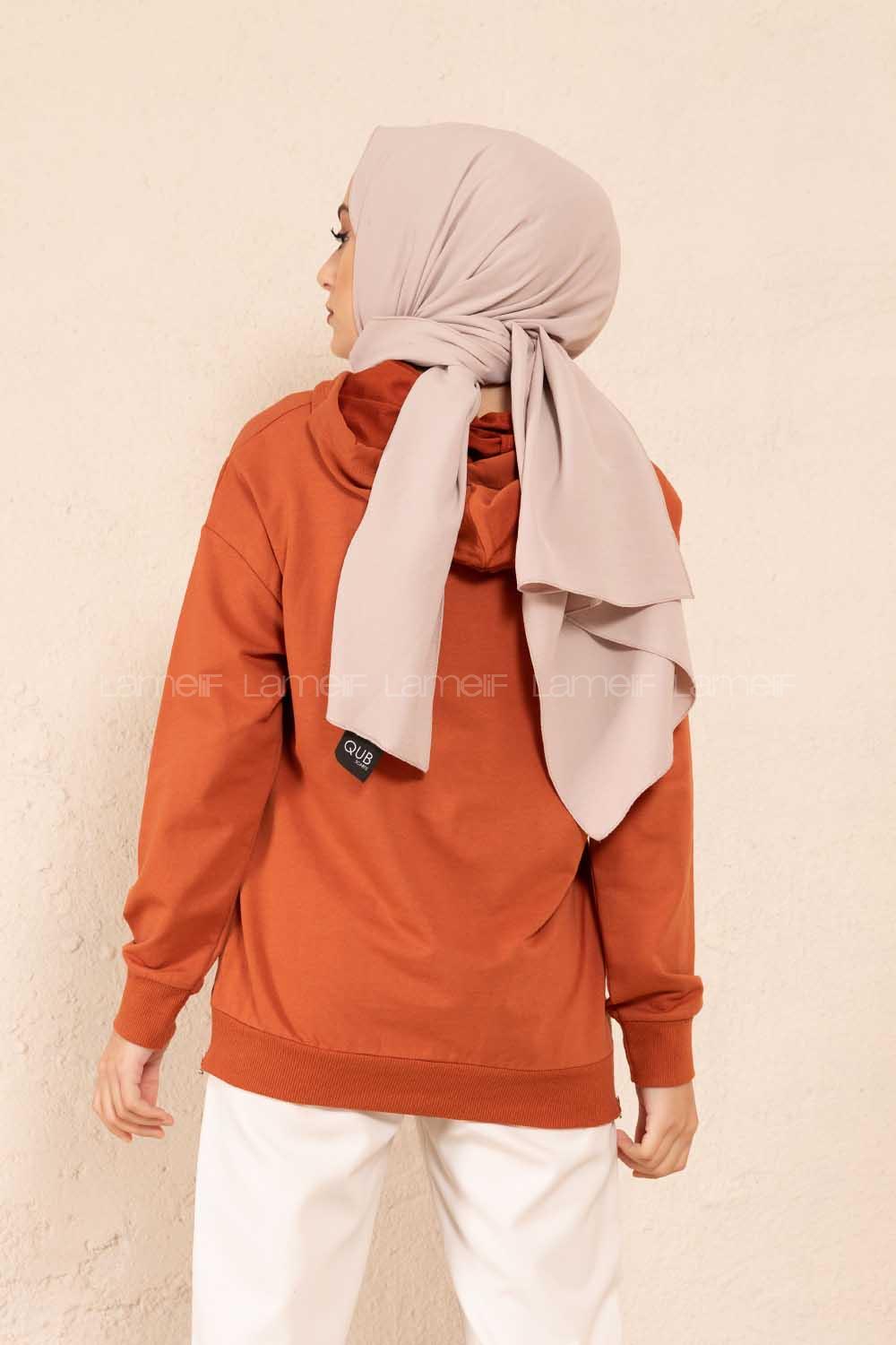 Modalamelif Fermuar Yırtmaç Detaylı Sweatshirt Kiremit