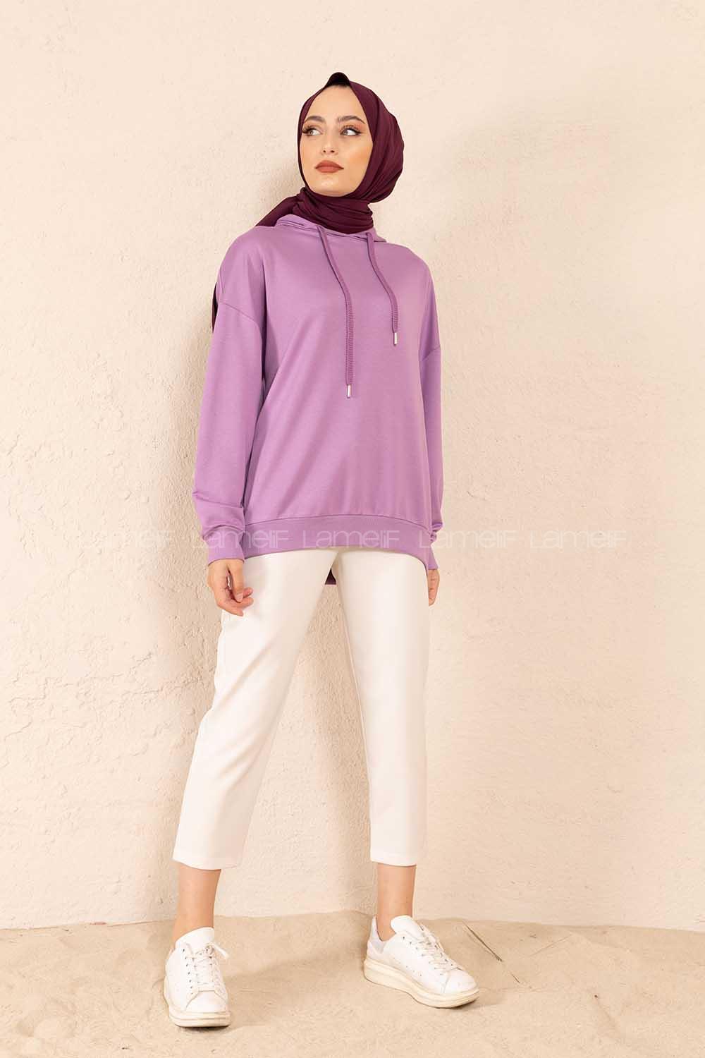 Modalamelif Fermuar Yırtmaç Detaylı Sweatshirt Lila