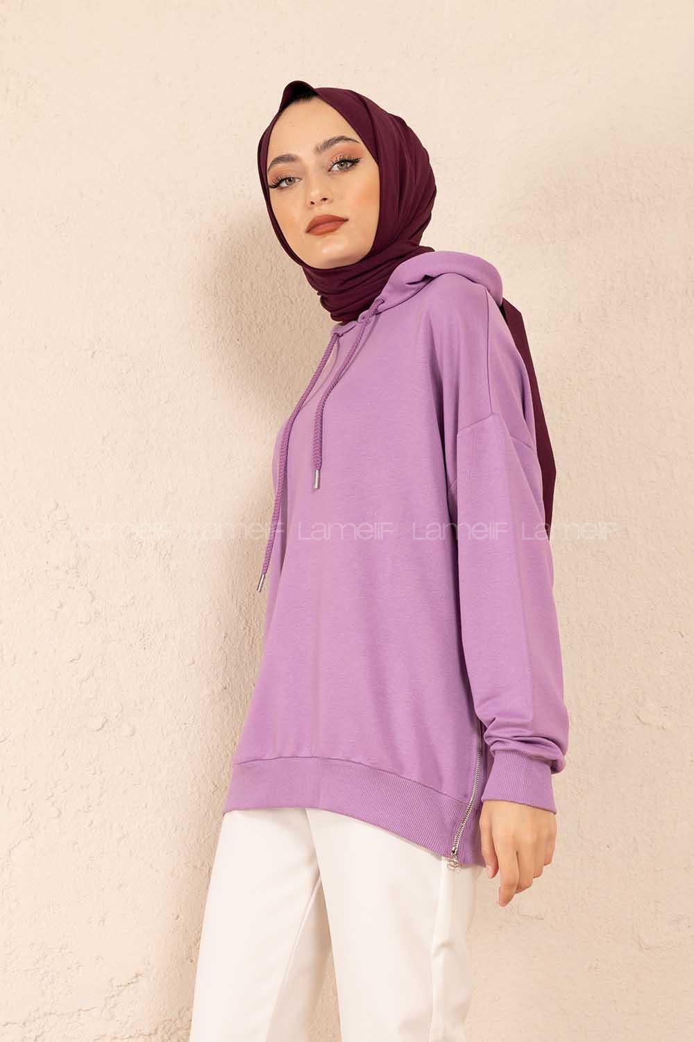 Modalamelif Fermuar Yırtmaç Detaylı Sweatshirt Lila