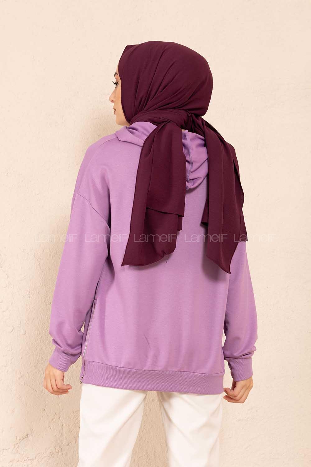 Modalamelif Fermuar Yırtmaç Detaylı Sweatshirt Lila