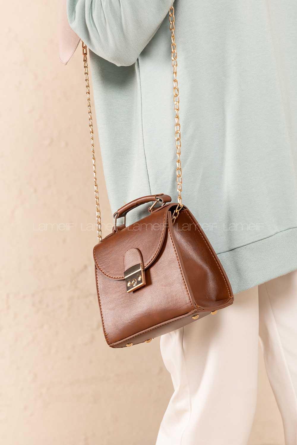 Modalamelif Metal Kilit  Çapraz Çanta Taba