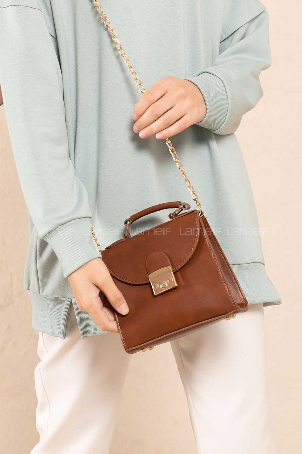 Modalamelif Metal Kilit  Çapraz Çanta Taba