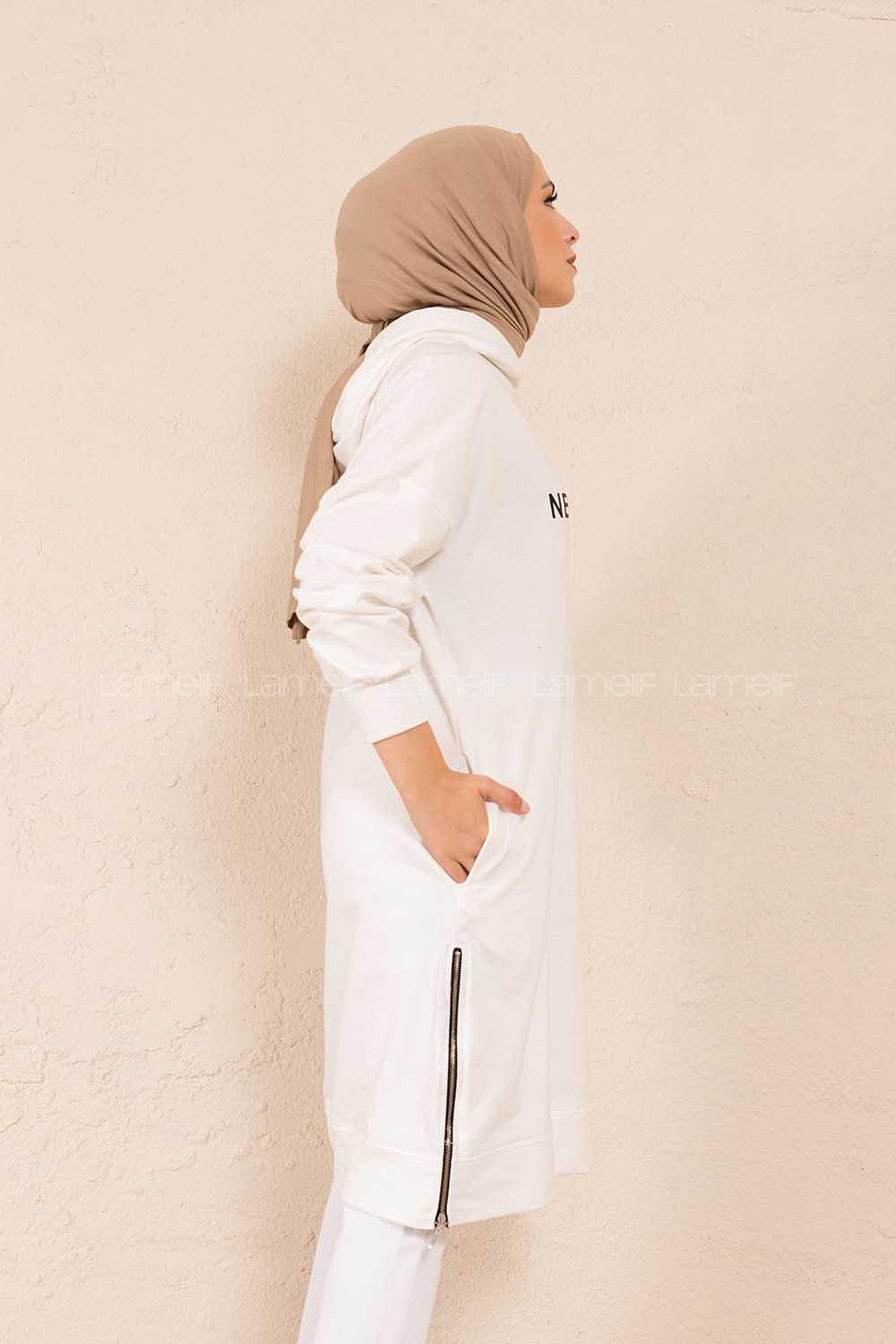 Modalamelif New York Baskılı Uzun Sweatshirt Beyaz