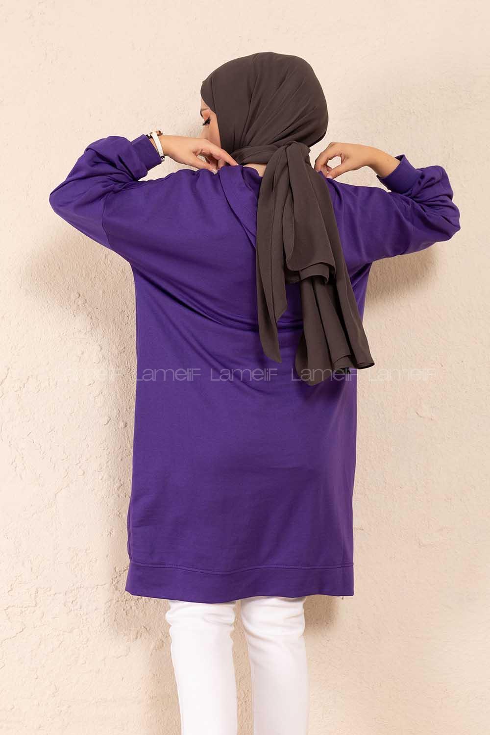 Modalamelif New York Baskılı Uzun Sweatshirt Mor