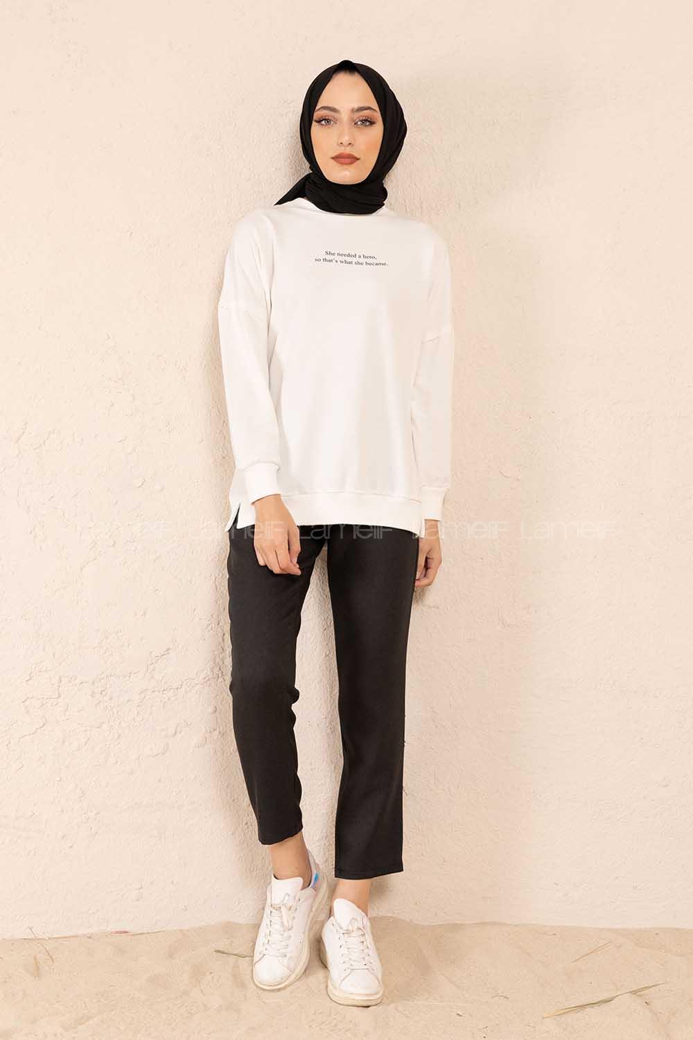 z Baskılı Sweatshirt Beyaz