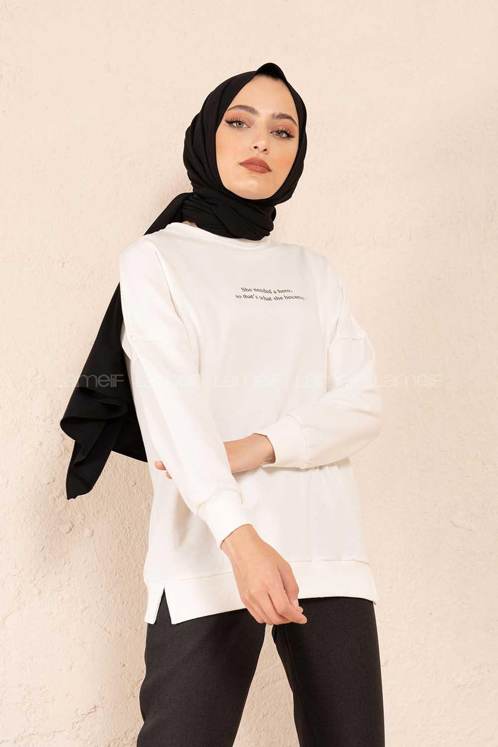 z Baskılı Sweatshirt Beyaz