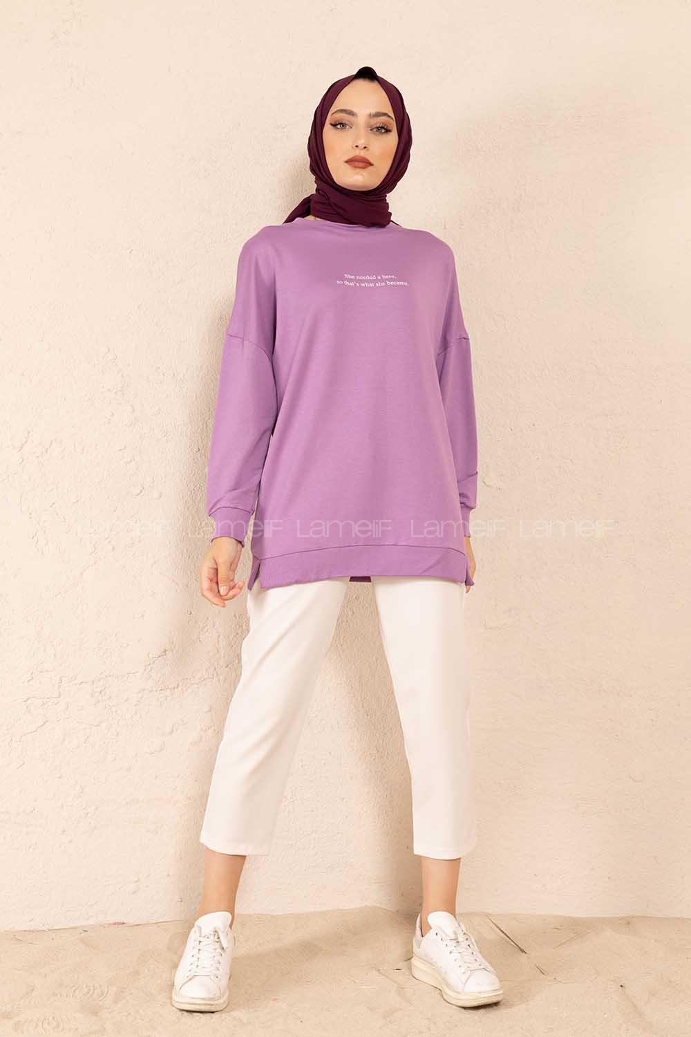 Modalamelif  She Need Yaz Baskılı Sweatshirt Lila