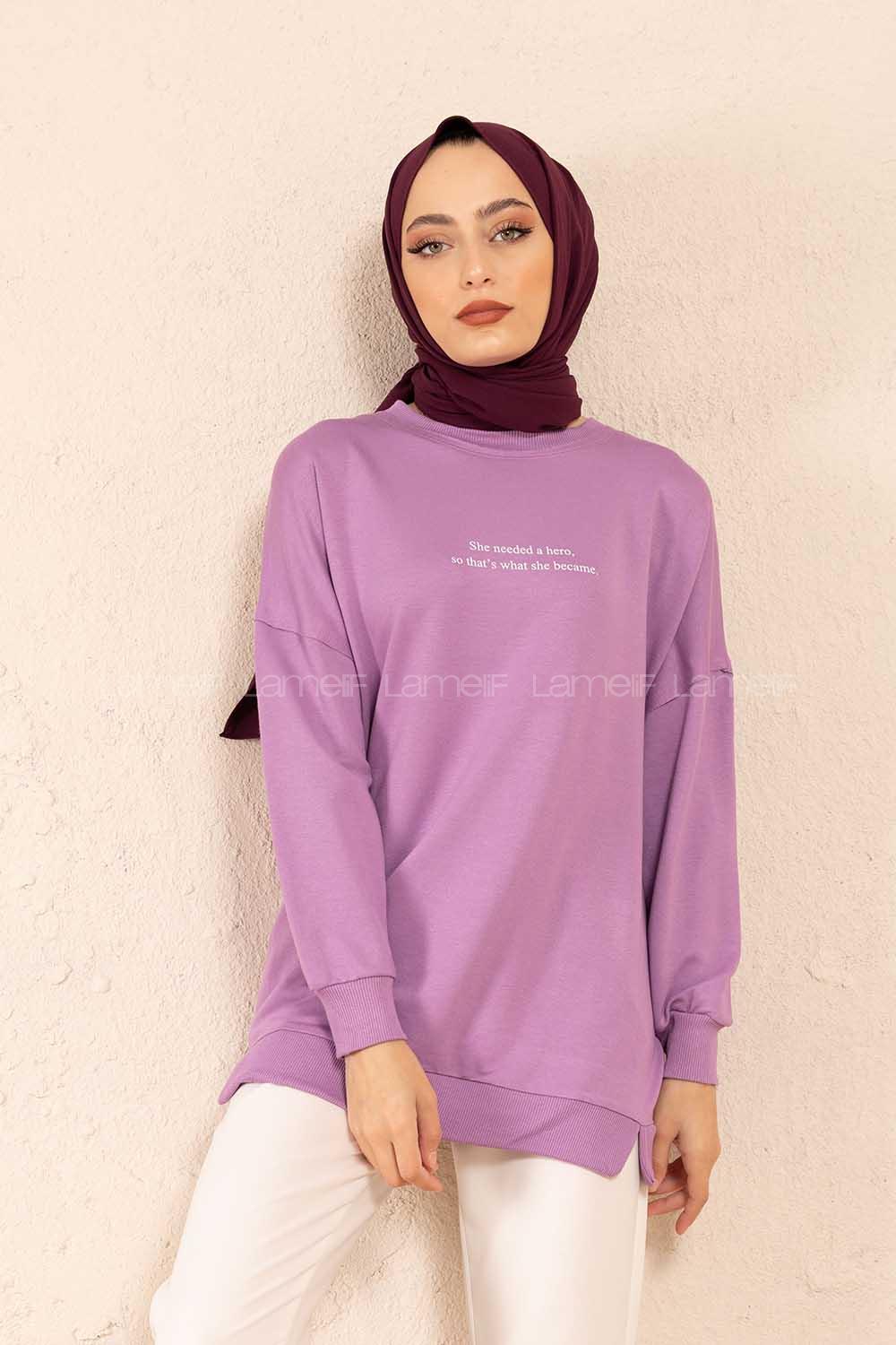 Modalamelif  She Need Yaz Baskılı Sweatshirt Lila