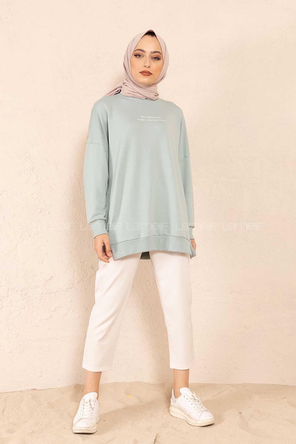 Modalamelif  She Need Yaz Baskılı Sweatshirt Mint Yeşili