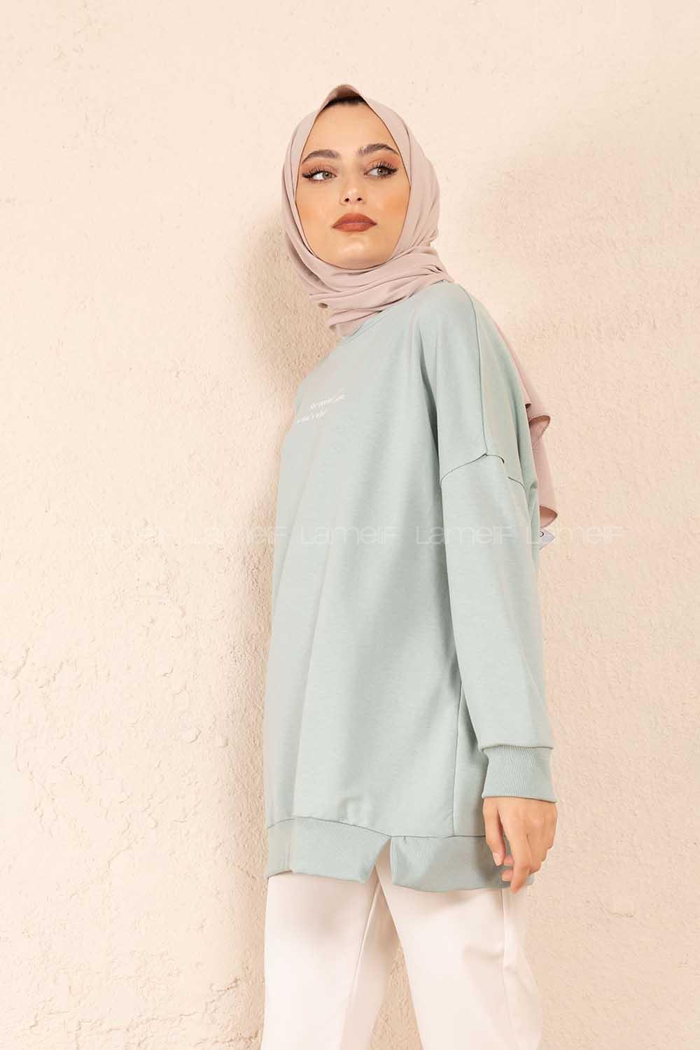 Modalamelif  She Need Yaz Baskılı Sweatshirt Mint Yeşili