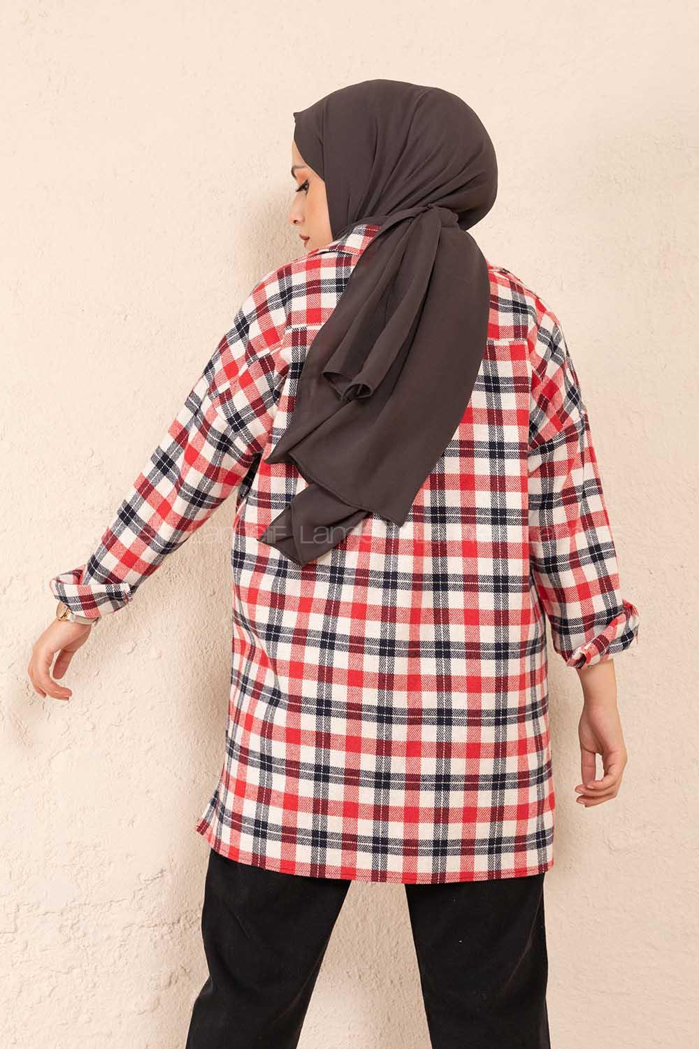 Modalamelif Tek Cepli Ekose Gömlek Ekru-Kırmızı