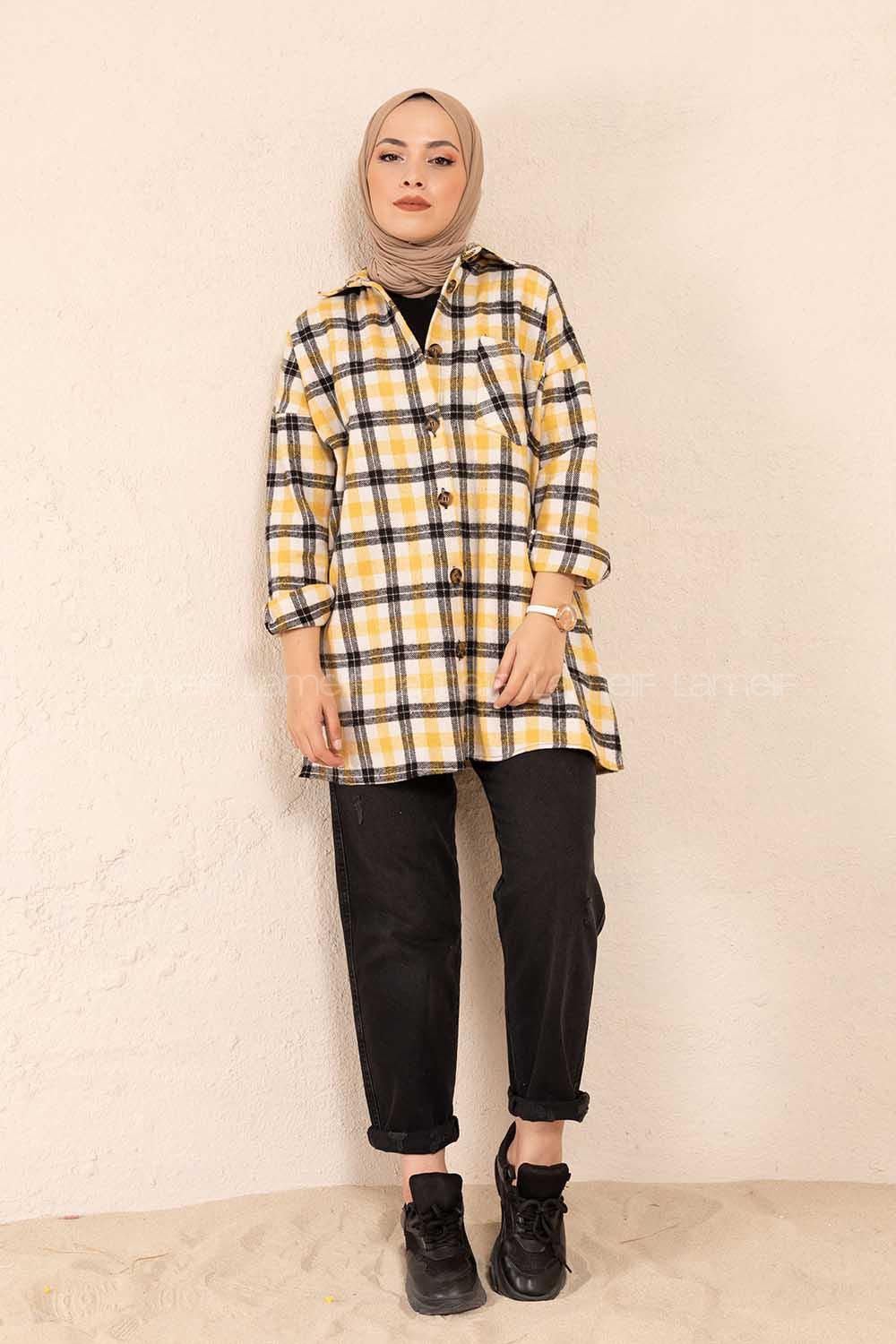 Modalamelif Tek Cepli Ekose Gömlek Ekru Sarı