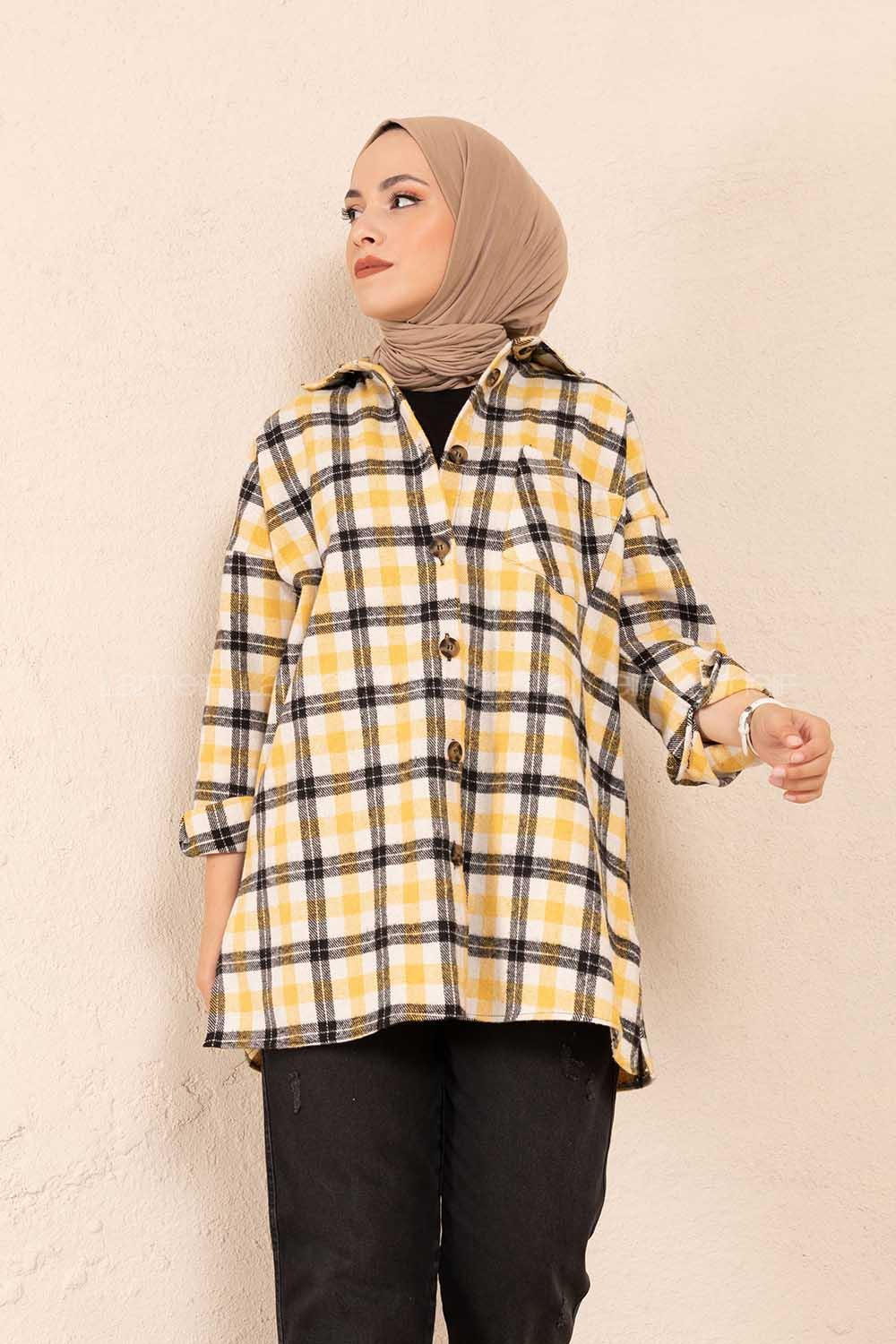 Modalamelif Tek Cepli Ekose Gömlek Ekru Sarı