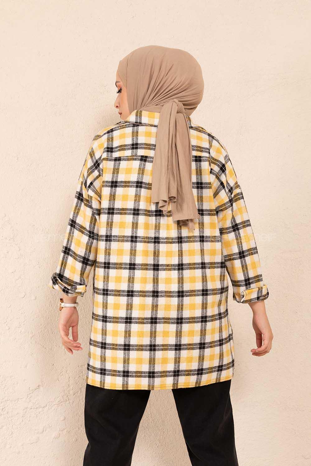 Modalamelif Tek Cepli Ekose Gömlek Ekru Sarı