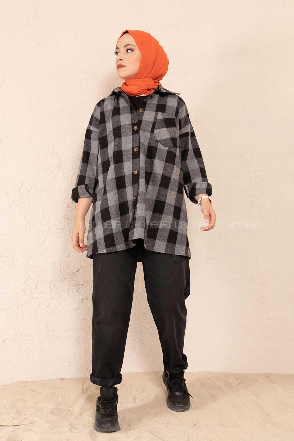 Modalamelif Tek Cepli Ekose Gömlek Gri Siyah