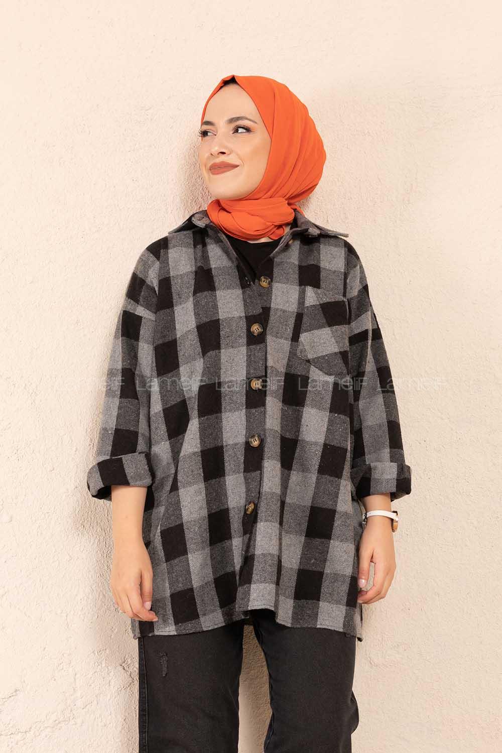 Modalamelif Tek Cepli Ekose Gömlek Gri Siyah