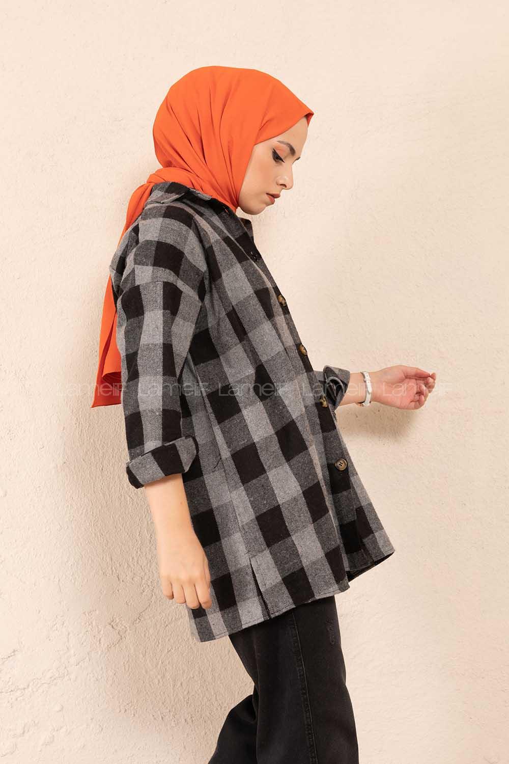 Modalamelif Tek Cepli Ekose Gömlek Gri Siyah