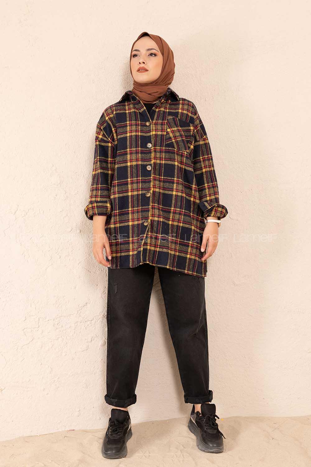 Modalamelif Tek Cepli Ekose Gömlek Hardal Kırmızı