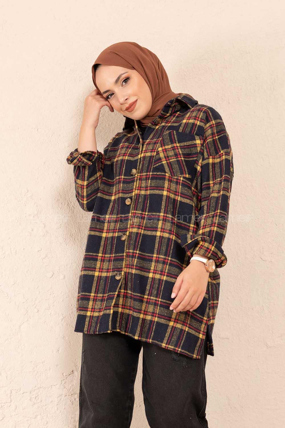 Modalamelif Tek Cepli Ekose Gömlek Hardal Kırmızı