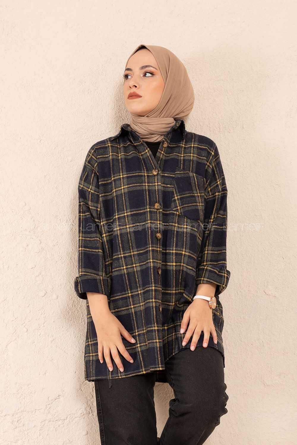 Modalamelif Tek Cepli Ekose Gömlek Lacivert Hardal