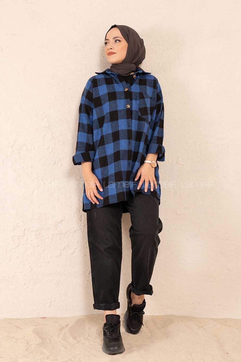 Modalamelif Tek Cepli Ekose Gömlek Saks Mavisi