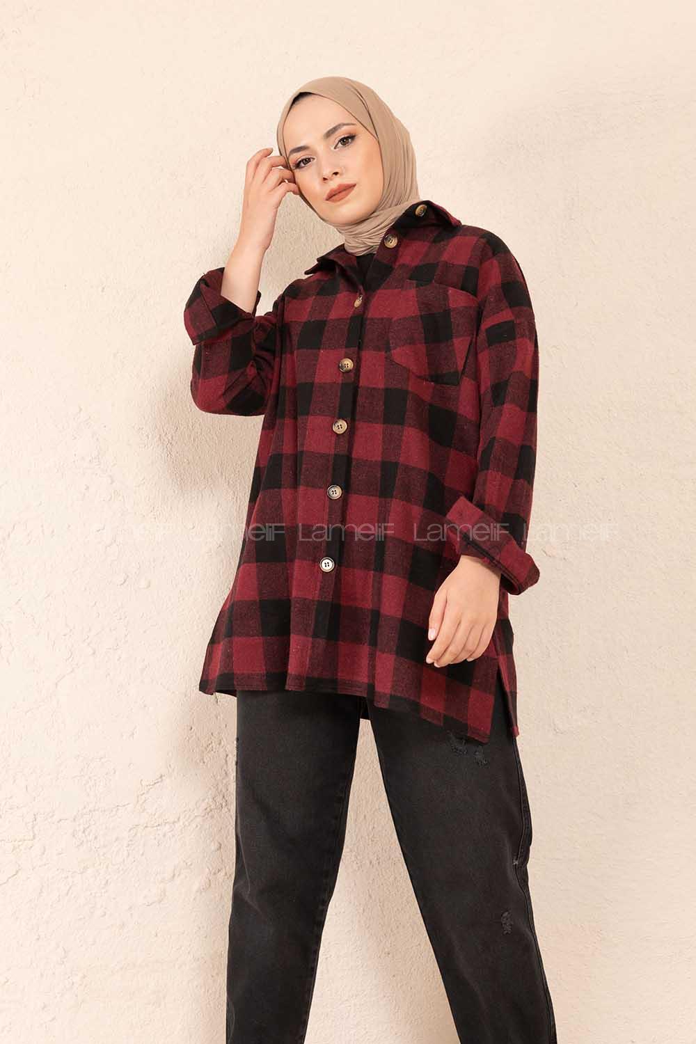 Modalamelif Tek Cepli Ekose Gömlek Siyah Bordo