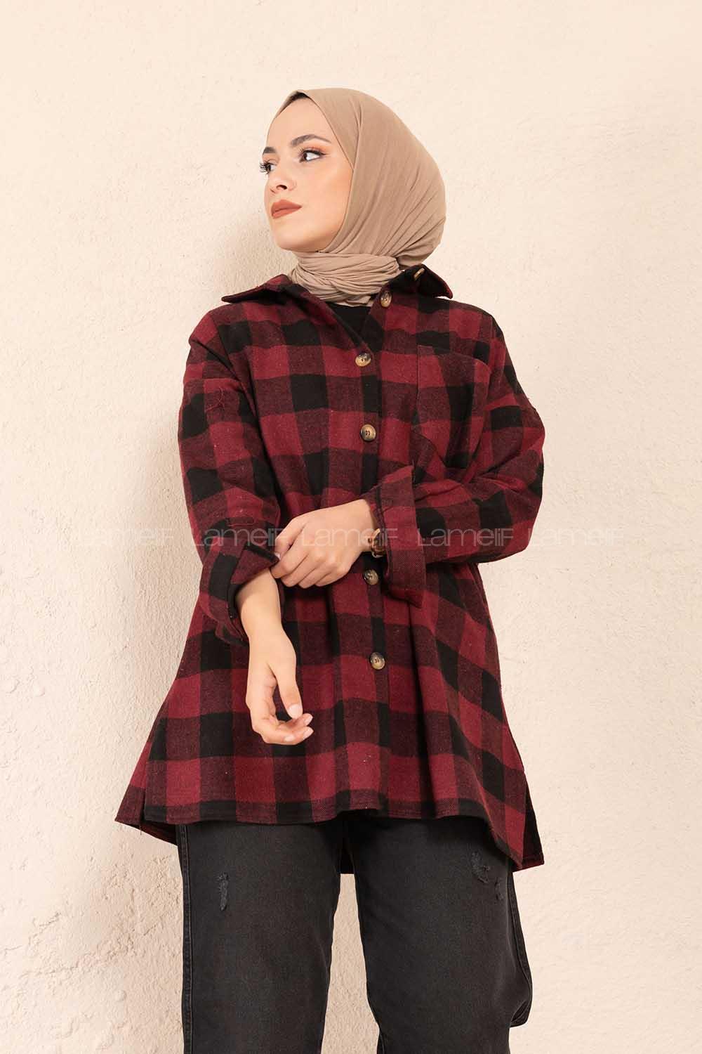 Modalamelif Tek Cepli Ekose Gömlek Siyah Bordo