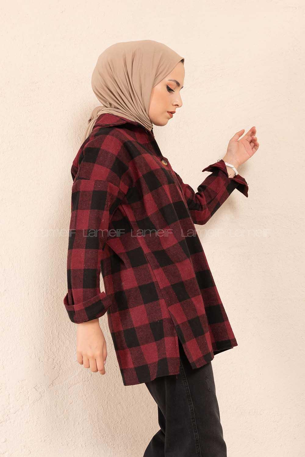 Modalamelif Tek Cepli Ekose Gömlek Siyah Bordo