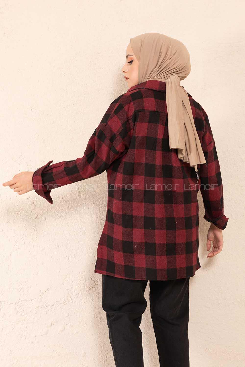 Modalamelif Tek Cepli Ekose Gömlek Siyah Bordo