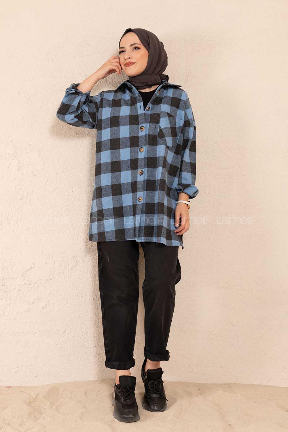 Modalamelif Tek Cepli Ekose Gömlek Siyah Mavi