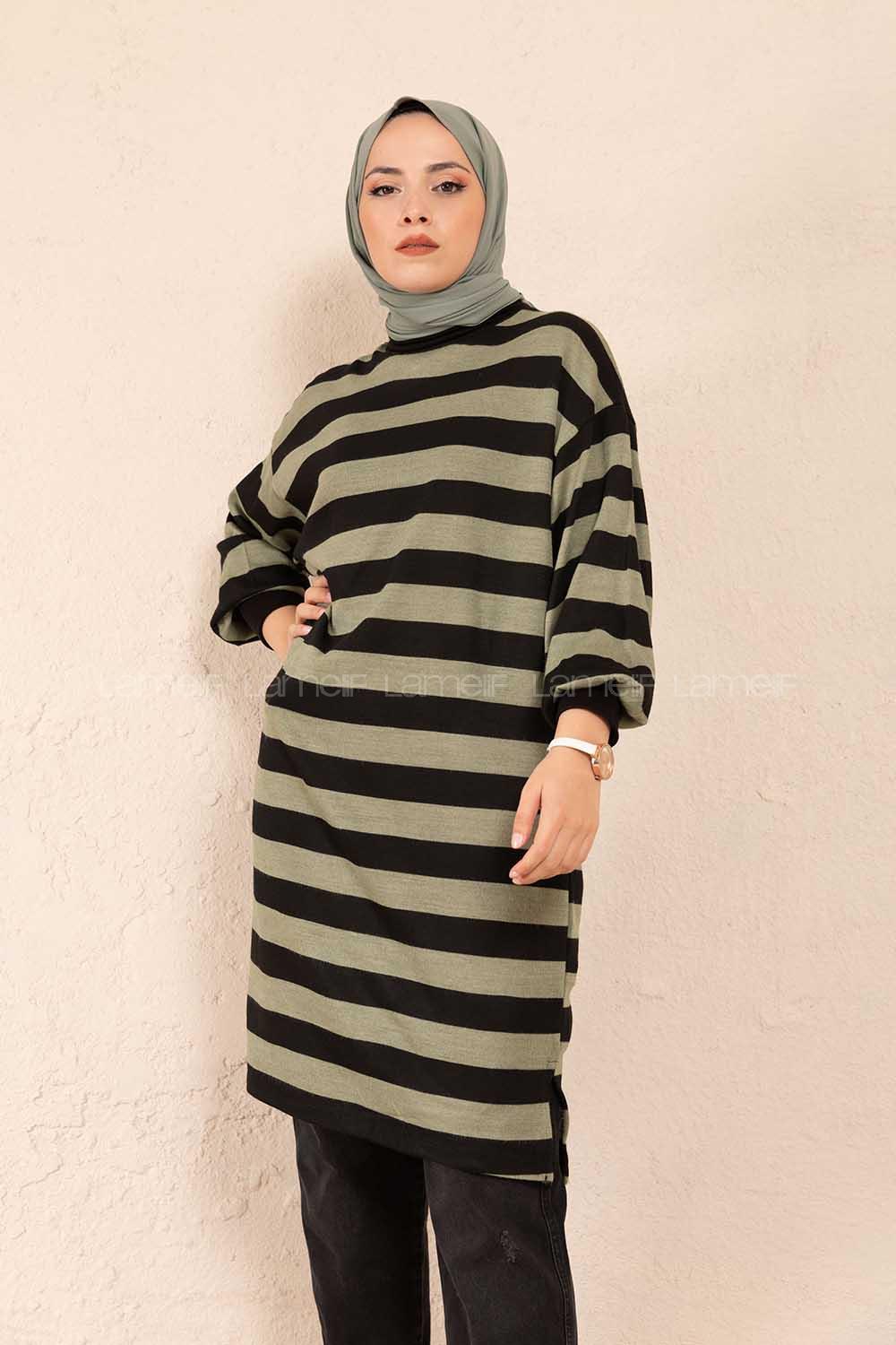 Modalamelif Yarım Boğazlı Balon Kol Tunik Haki