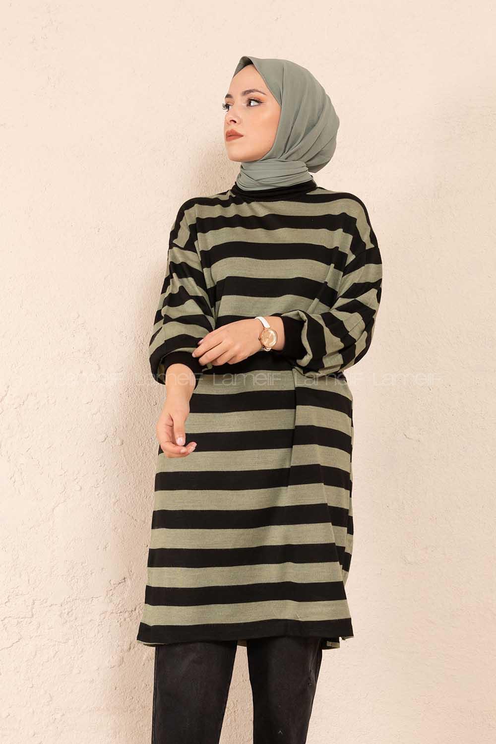 Modalamelif Yarım Boğazlı Balon Kol Tunik Haki