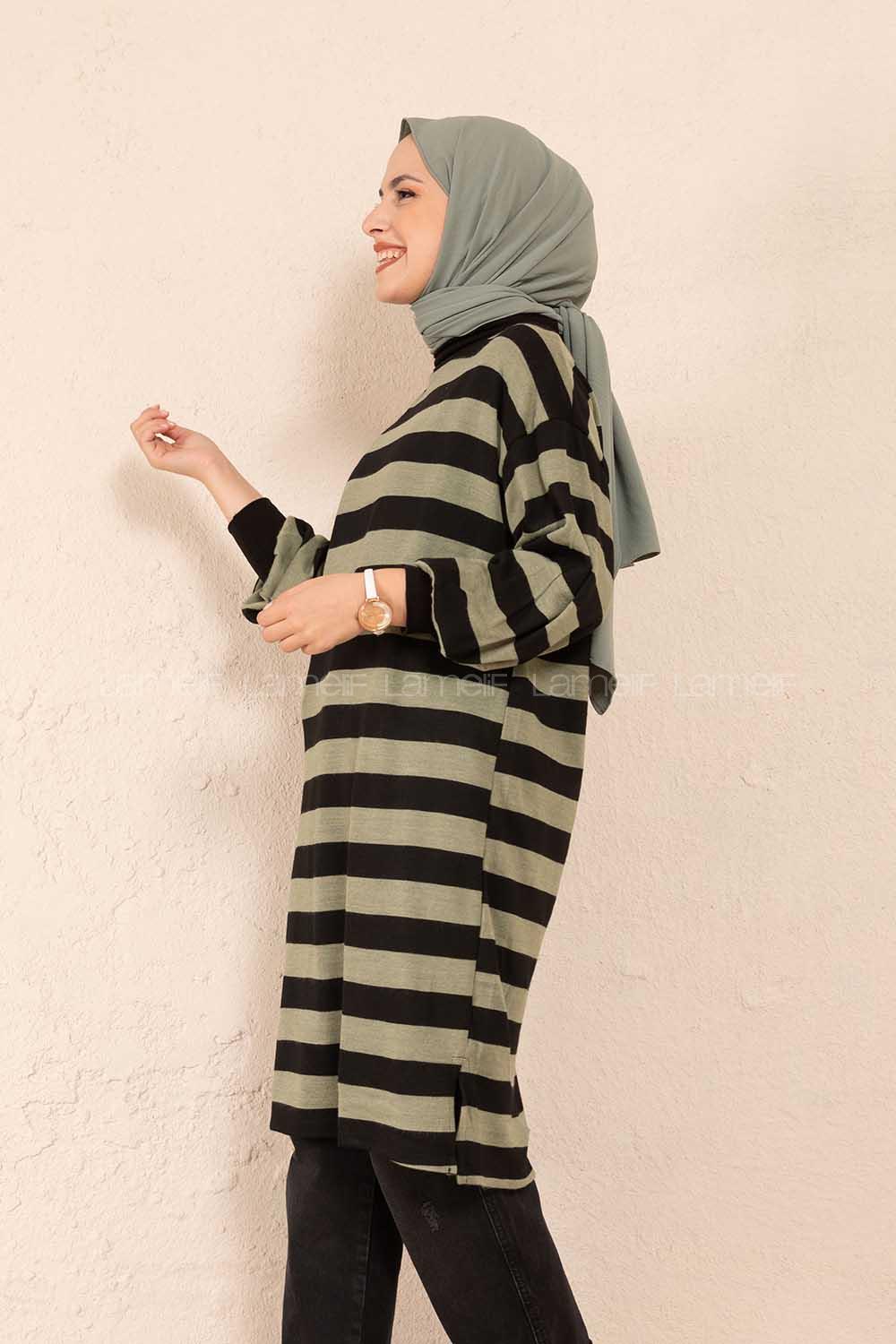 Modalamelif Yarım Boğazlı Balon Kol Tunik Haki