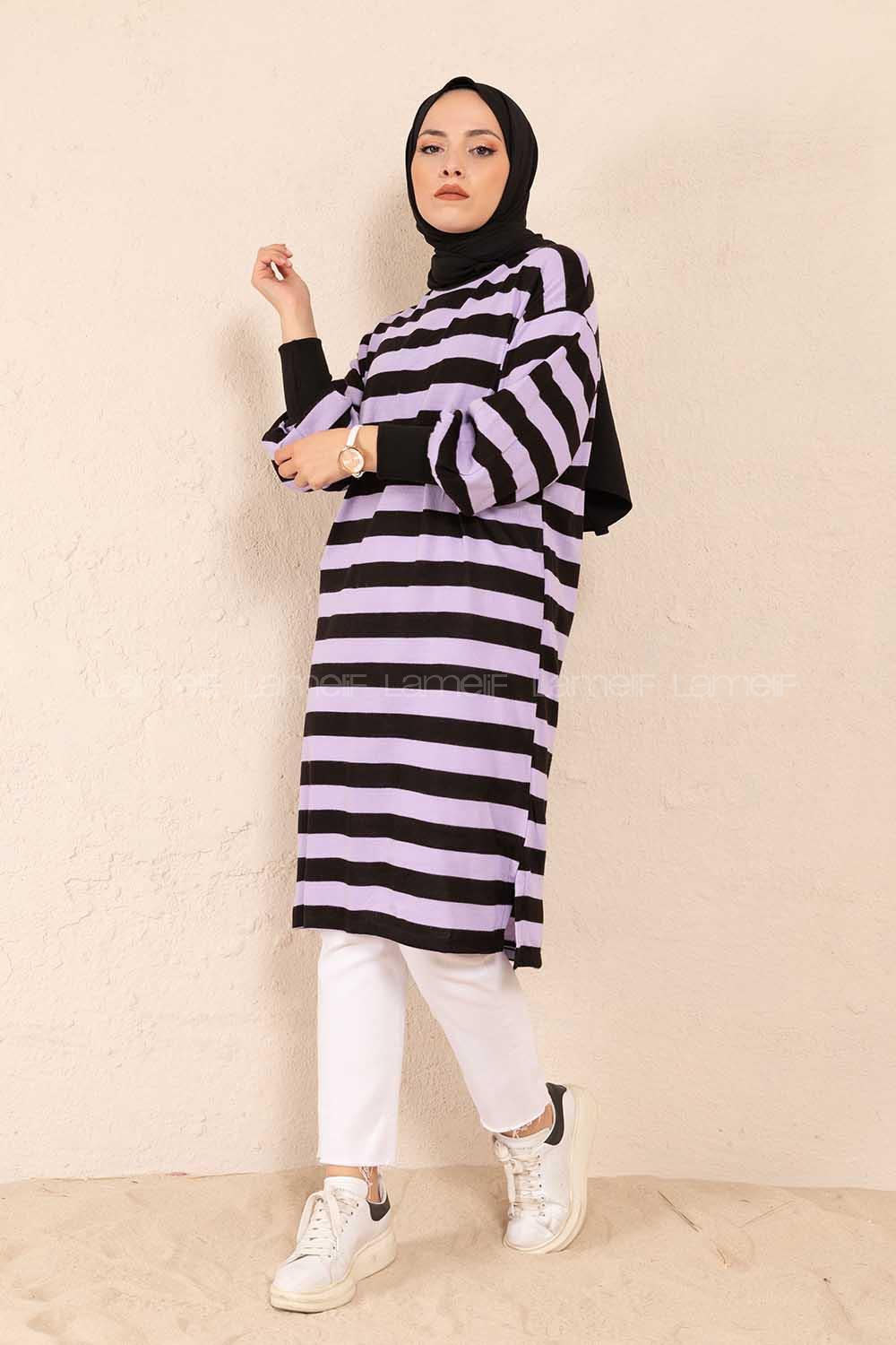 Modalamelif Yarım Boğazlı Balon Kol Tunik Lila