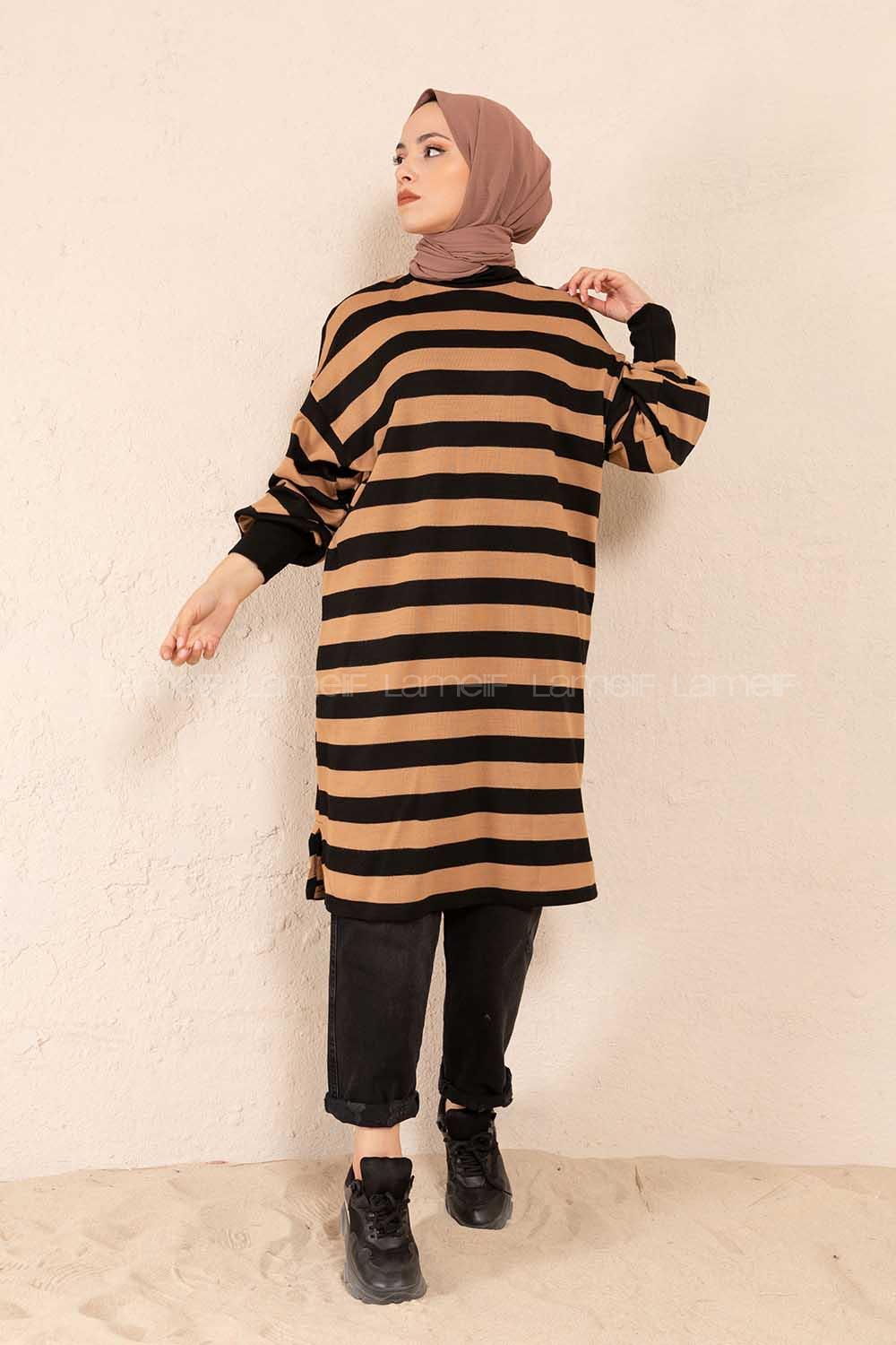 Modalamelif Yarım Boğazlı Balon Kol Tunik Sütlü Kahve