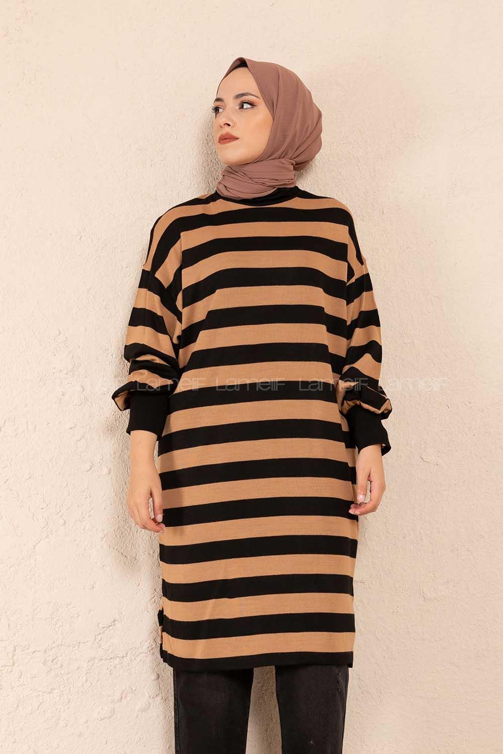 Modalamelif Yarım Boğazlı Balon Kol Tunik Sütlü Kahve