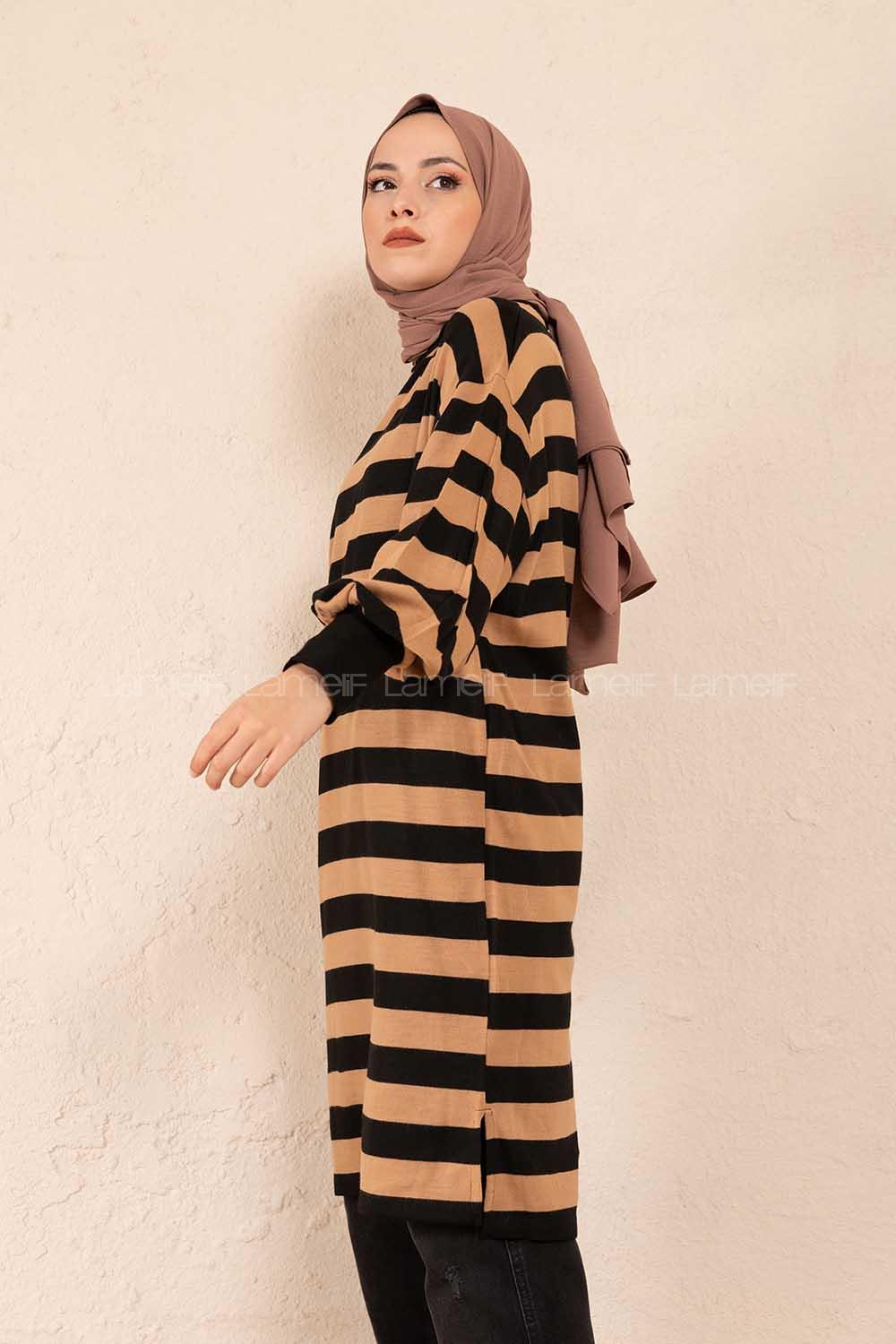 Modalamelif Yarım Boğazlı Balon Kol Tunik Sütlü Kahve