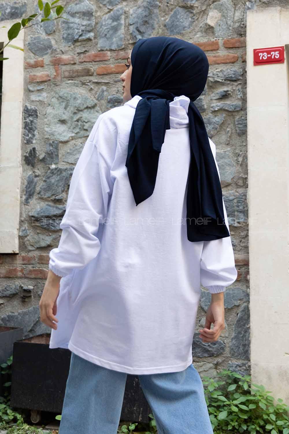 Modalamelif Arma Baskılı Kapşonlu Tunik Beyaz