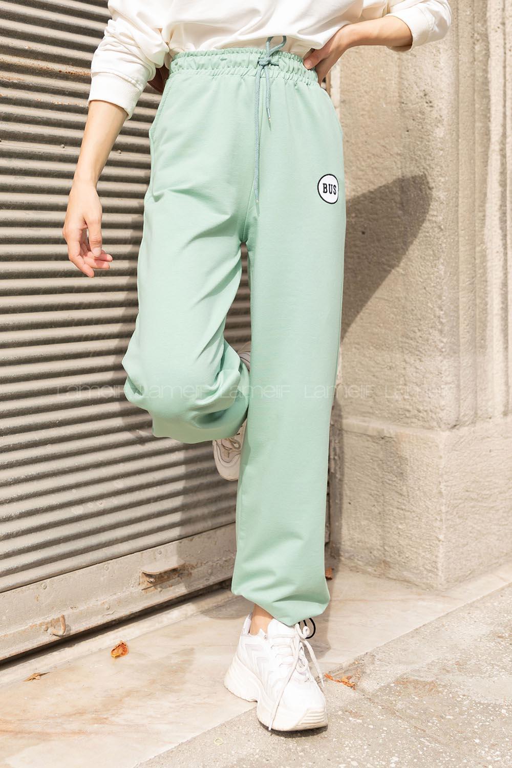 Modalamelif Bel Lastikli Bus Yazı Nakışlı Eşofman Pantolon Çağla