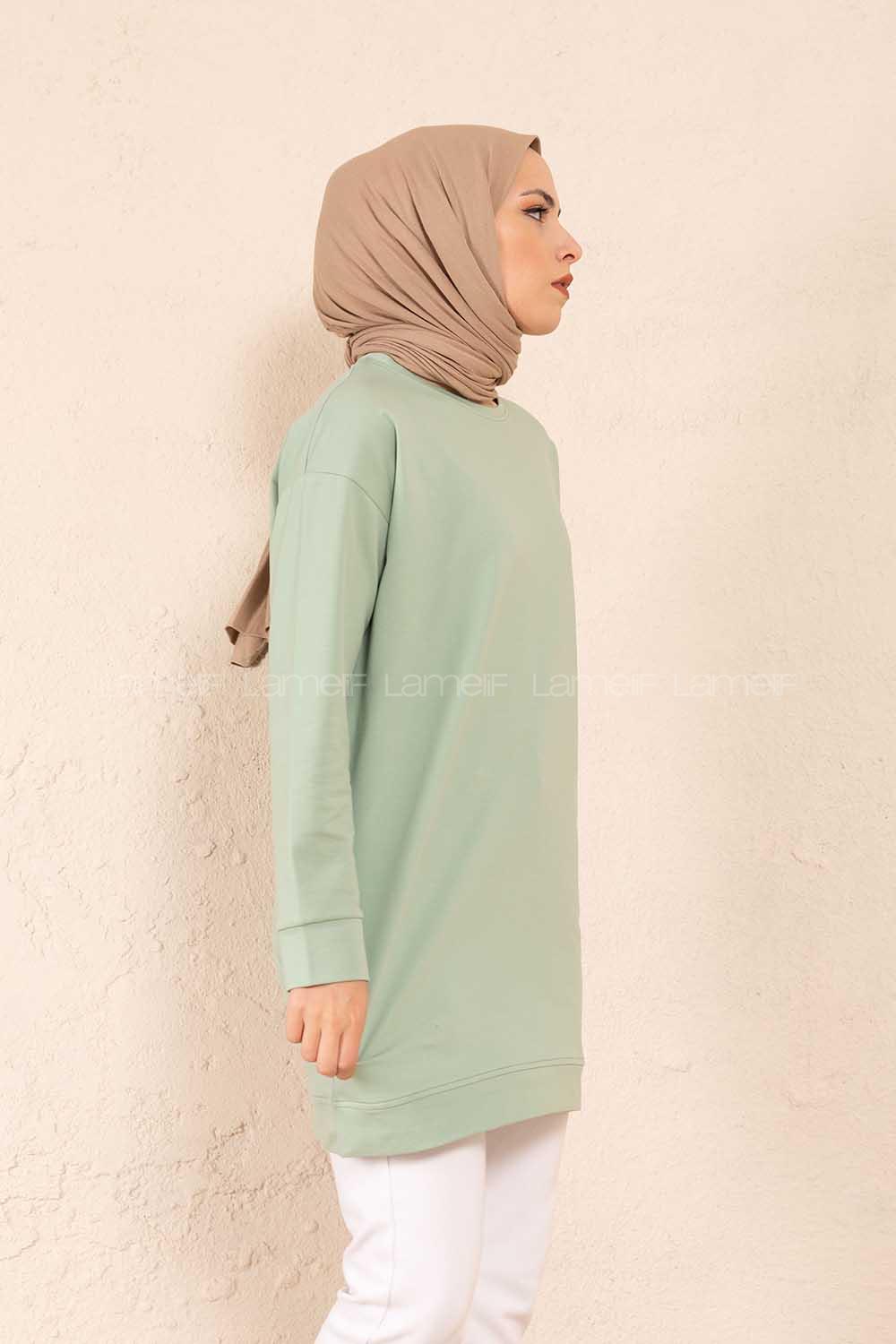 Modalamelif Bisiklet Yaka Düz Renk Sweatshirt Çağla