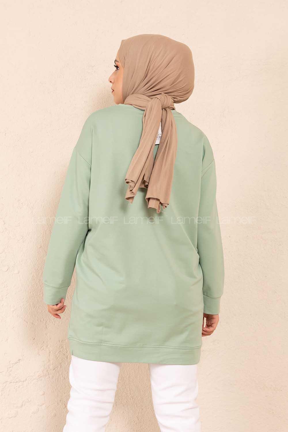 Modalamelif Bisiklet Yaka Düz Renk Sweatshirt Çağla