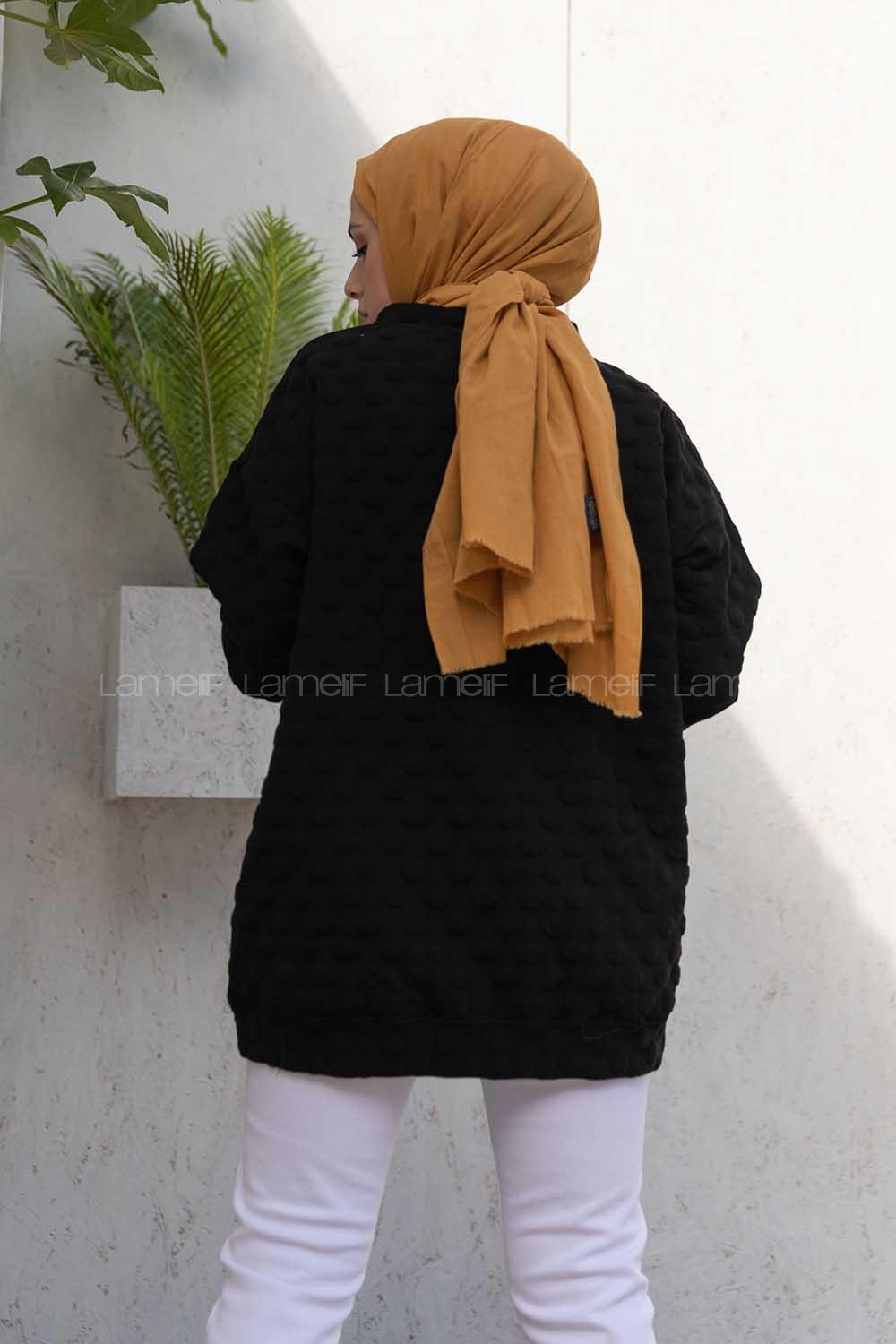 Modalamelif Bisiklet Yaka Jakarlı Tunik Siyah